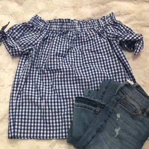 Cute checkerboard blue and white J. Crew top!